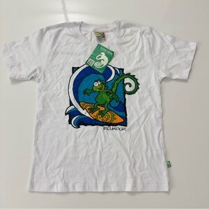 Linea Verde  Ecuador Kids' White T-Shirt with Green Surfing Lizard Size 12
